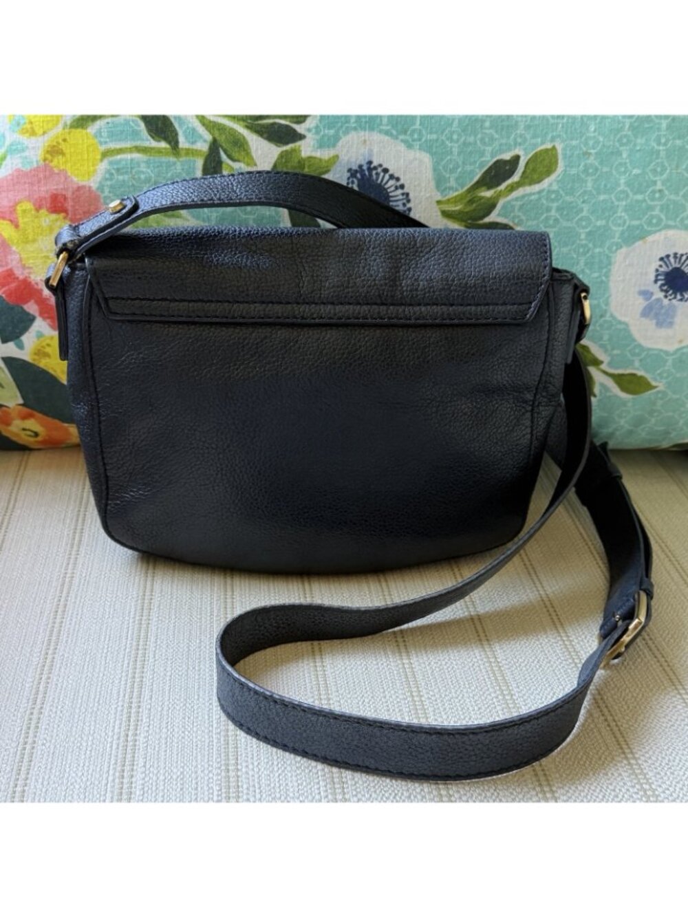 Furla Crossbody Bag Black Textured Leather Gold Accents - Picture 2 of 16